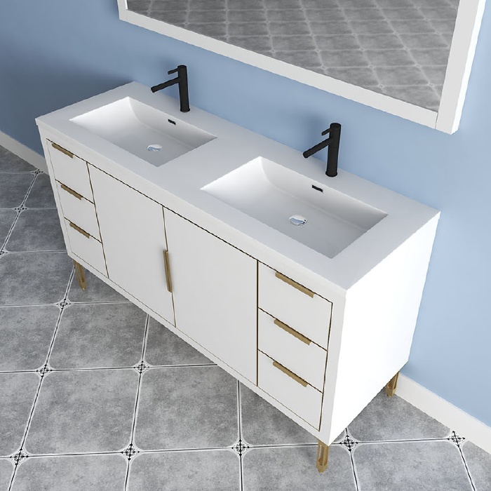 Maronite Freestanding Bathroom Vanity With Acrylic Sink Top, Doors & Drawers