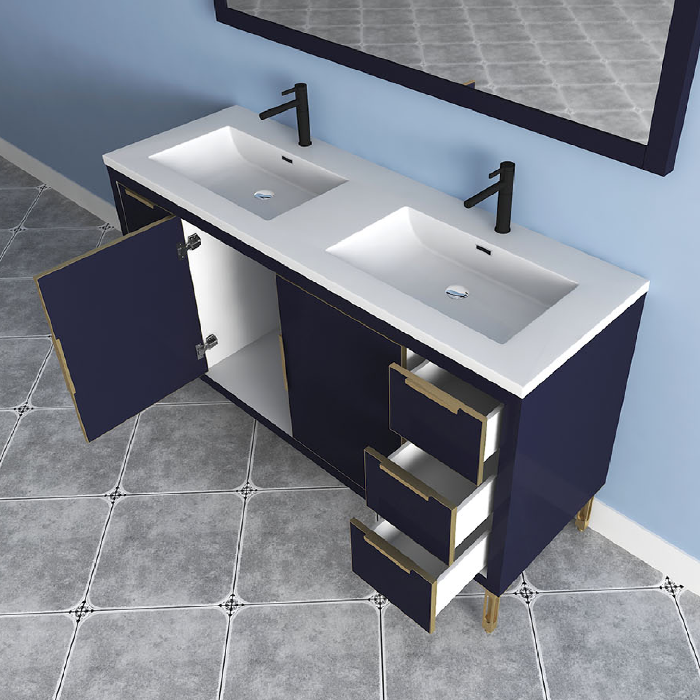 Maronite Freestanding Bathroom Vanity With Acrylic Sink Top, Doors & Drawers
