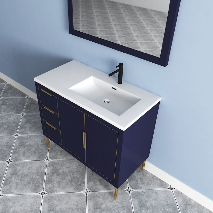 Maronite Freestanding Bathroom Vanity With Acrylic Sink Top, Doors & Drawers