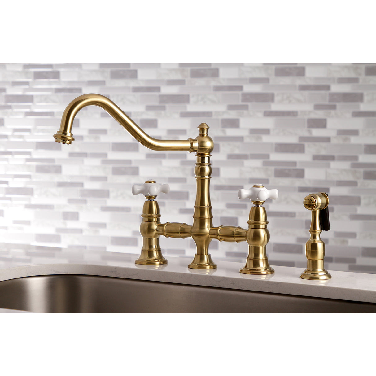 Restoration 8" Bridge Kitchen Faucet With Sprayer, 1.8 GPM Flow Rate