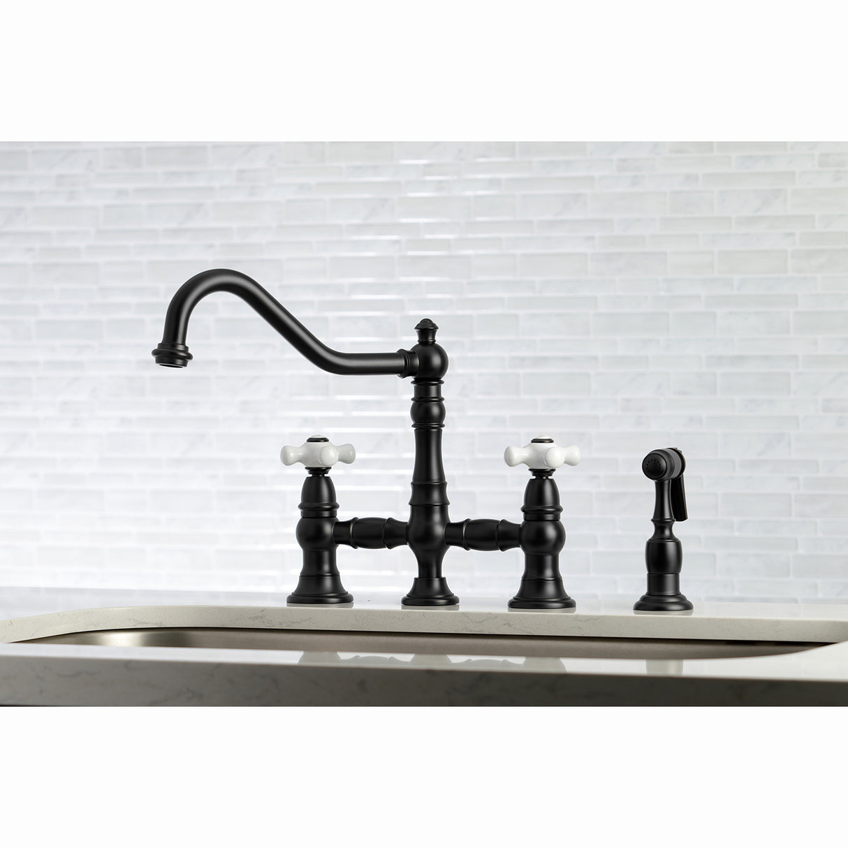 Restoration 8" Bridge Kitchen Faucet With Sprayer, 1.8 GPM Flow Rate