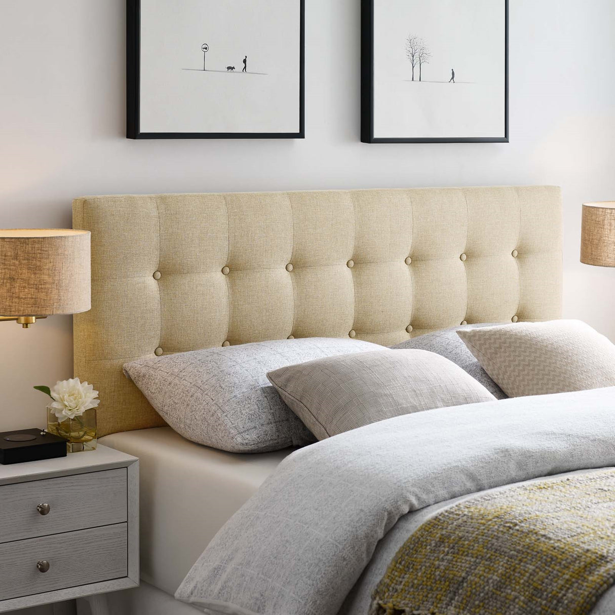 Modern Emily Tufted Performance Headboard - Farmhouse Style Bed Headboard - BUILDMYPLACE