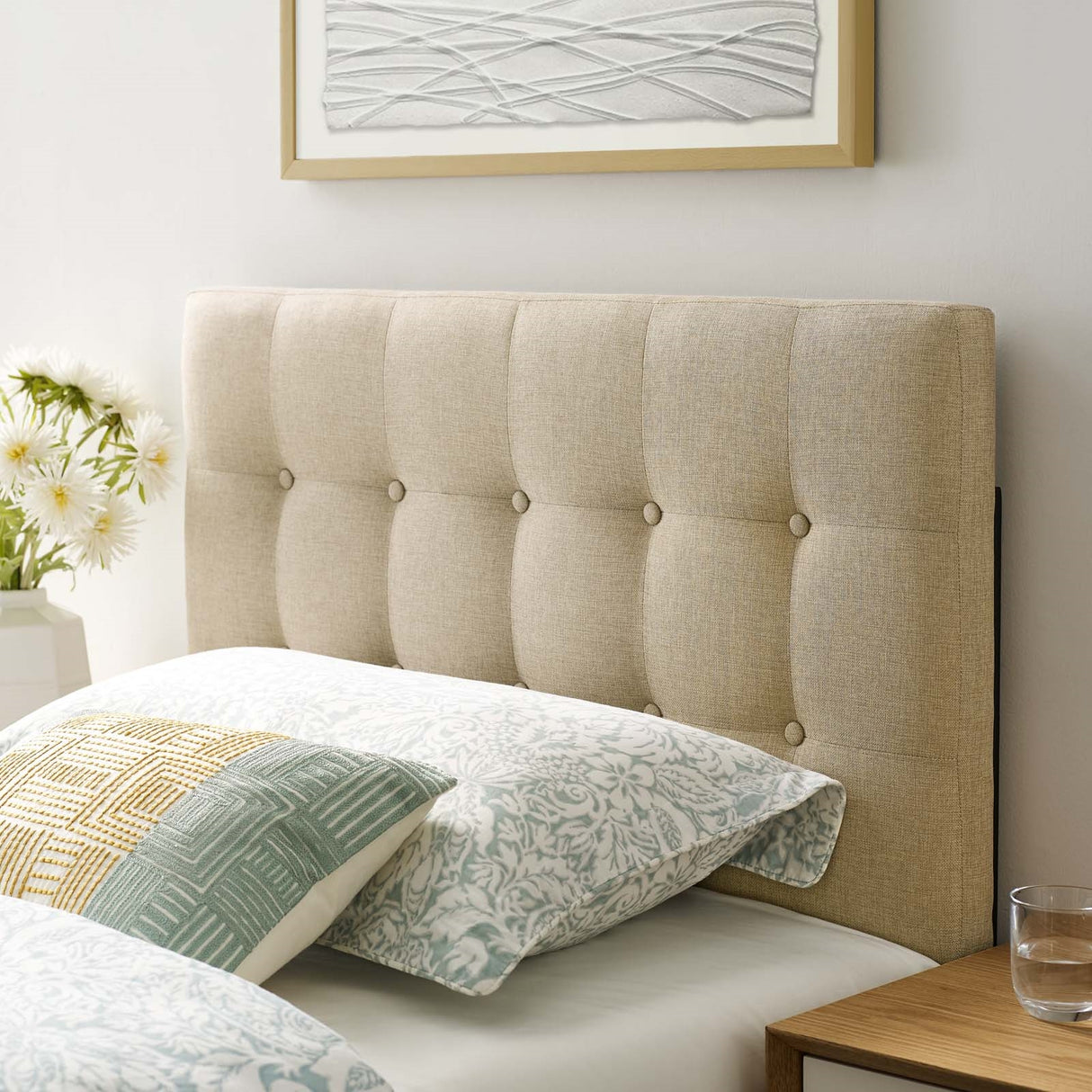 Modern Emily Tufted Performance Headboard - Farmhouse Style Bed Headboard - BUILDMYPLACE