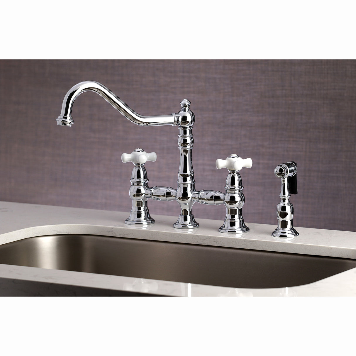 Restoration 8" Bridge Kitchen Faucet With Sprayer, 1.8 GPM Flow Rate