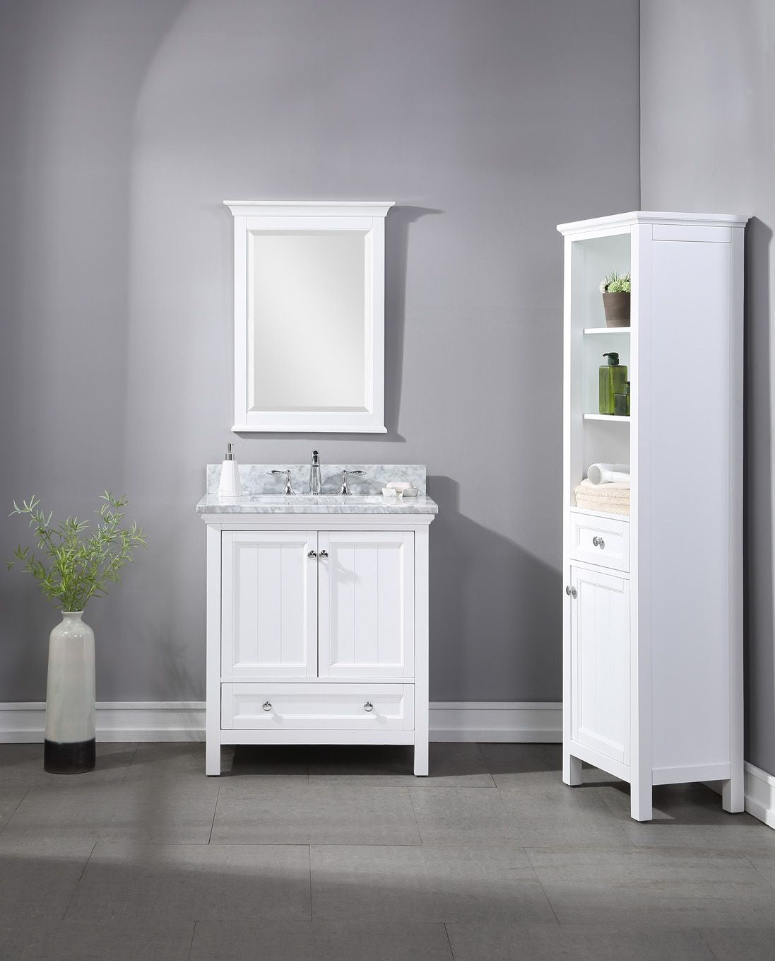 Magic Home 30 in. Black Bathroom Vanity Set Combo Storage Cabinet with Solid Wood Frame and White Sink