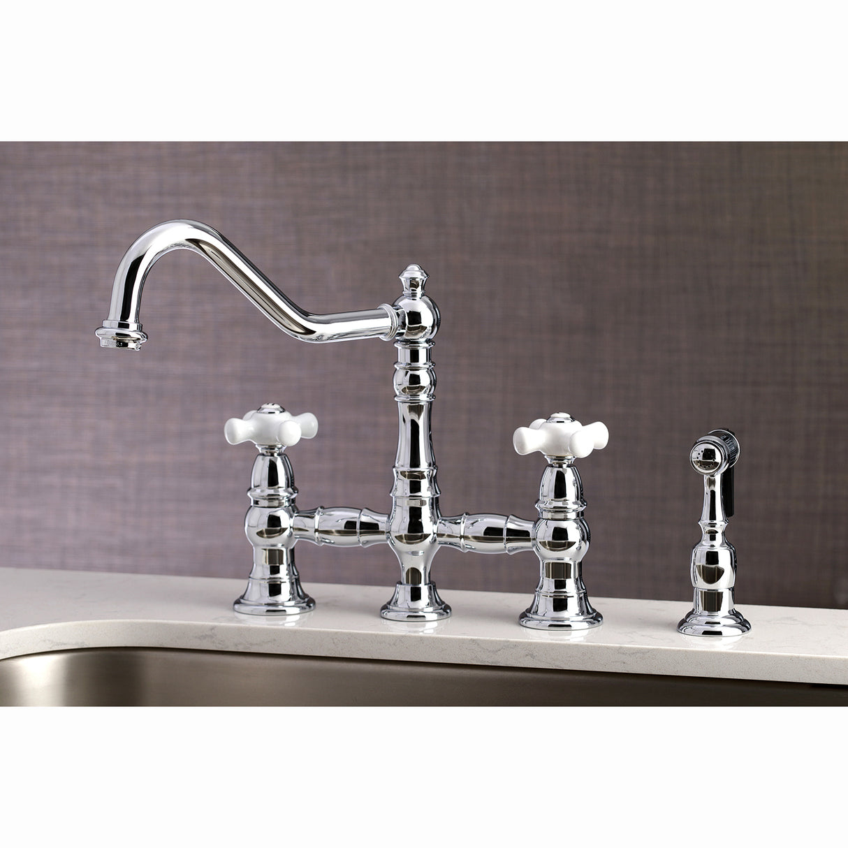 Restoration 8" Bridge Kitchen Faucet With Sprayer, 1.8 GPM Flow Rate