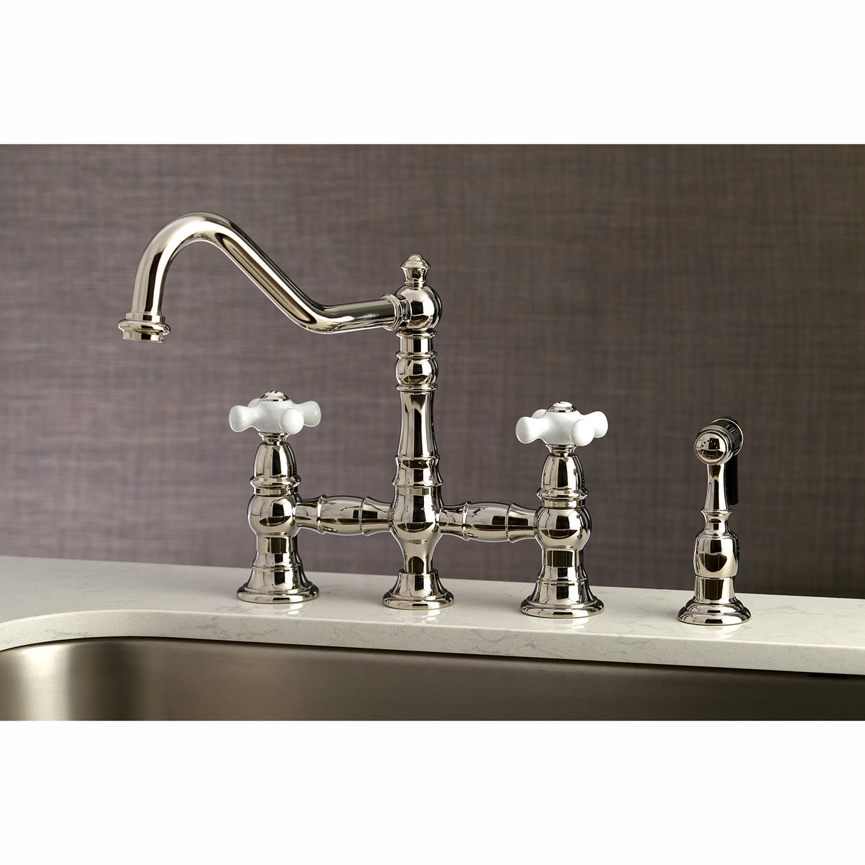 Restoration 8" Bridge Kitchen Faucet With Sprayer, 1.8 GPM Flow Rate
