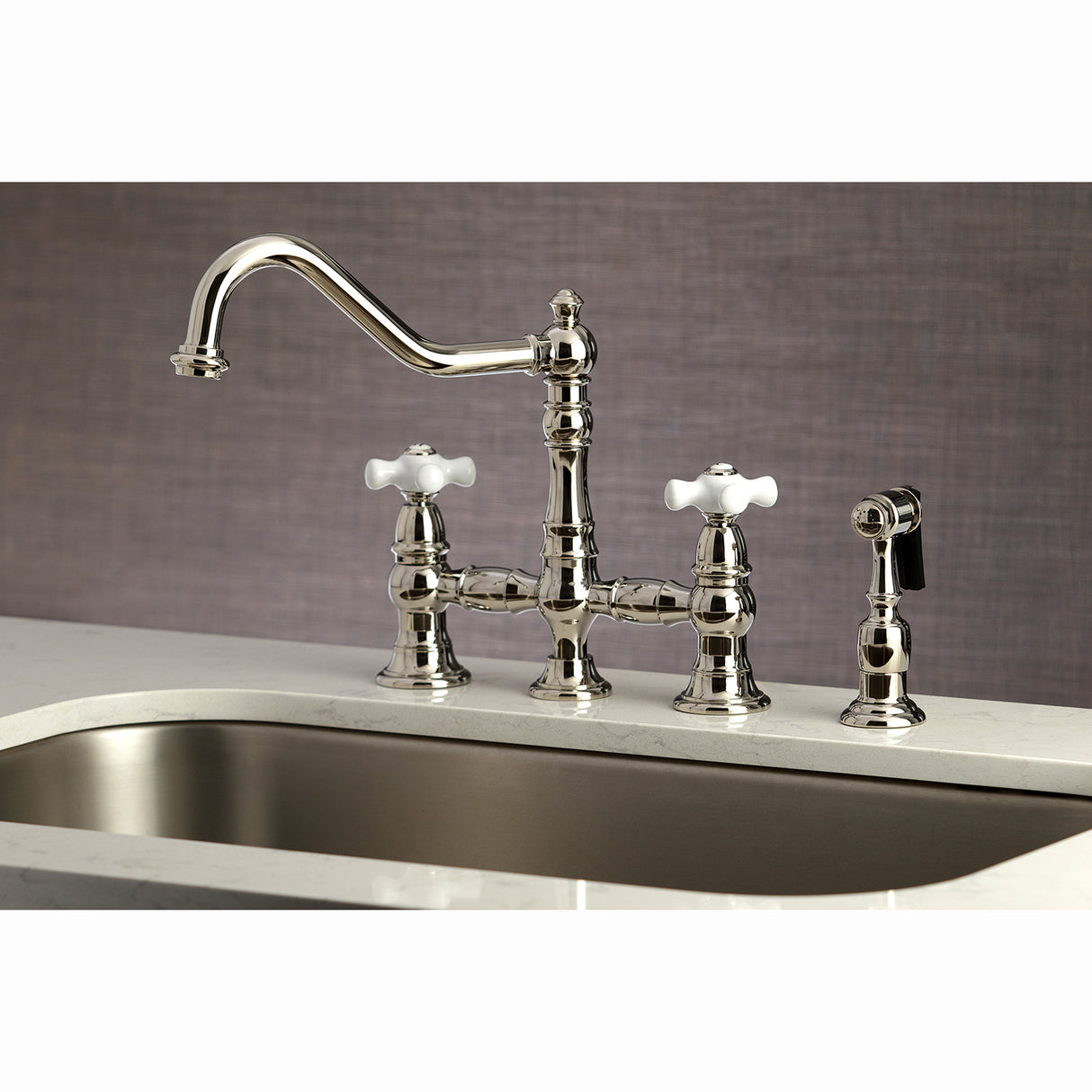 Restoration 8" Bridge Kitchen Faucet With Sprayer, 1.8 GPM Flow Rate