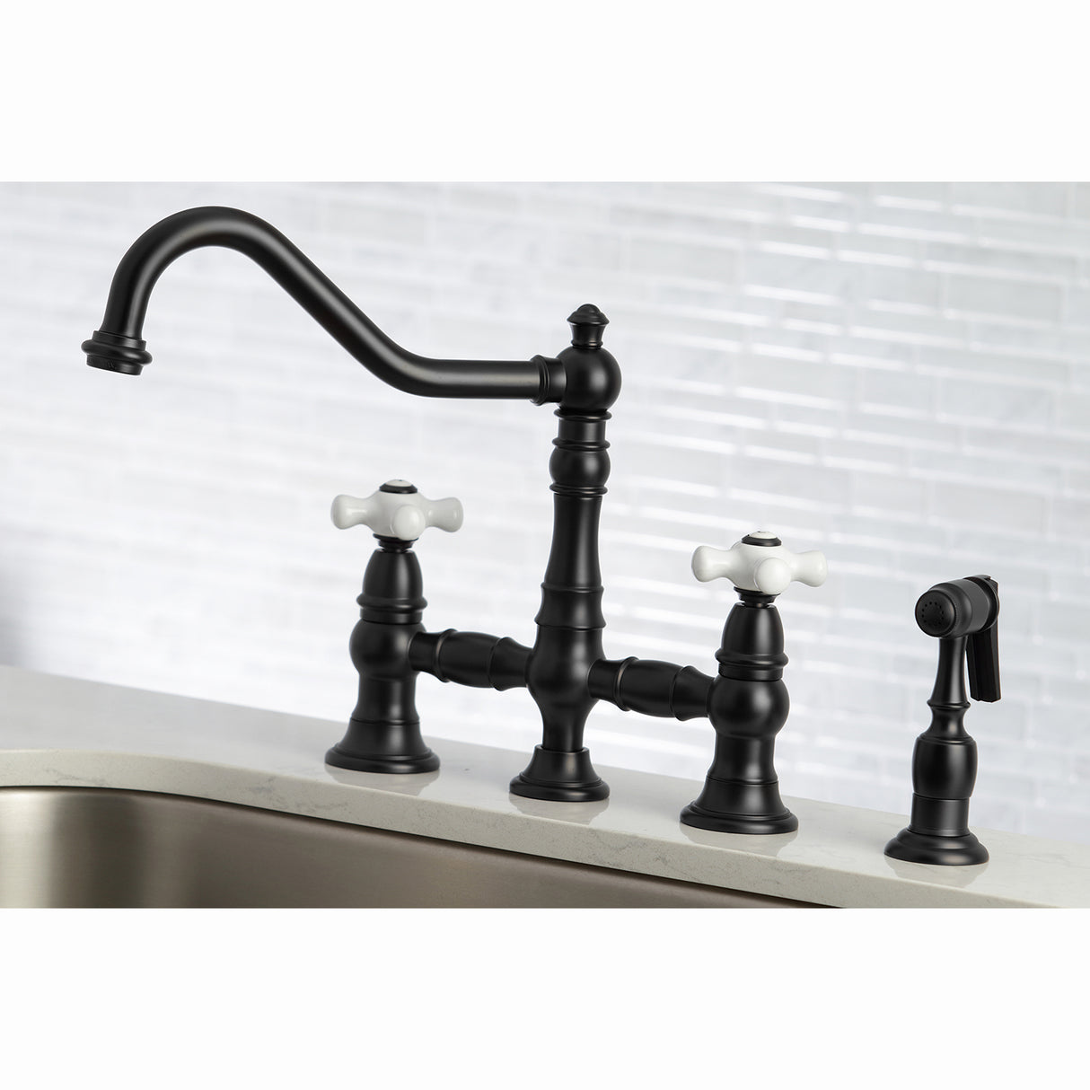 Restoration 8" Bridge Kitchen Faucet With Sprayer, 1.8 GPM Flow Rate
