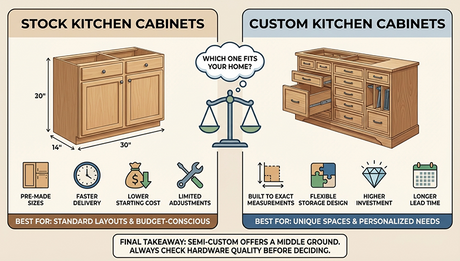 Custom vs Stock Kitchen Cabinets: Which One Fits Your Home?