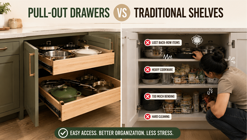 Pull-Out Drawers vs Traditional Shelves: Why Homeowners Switch