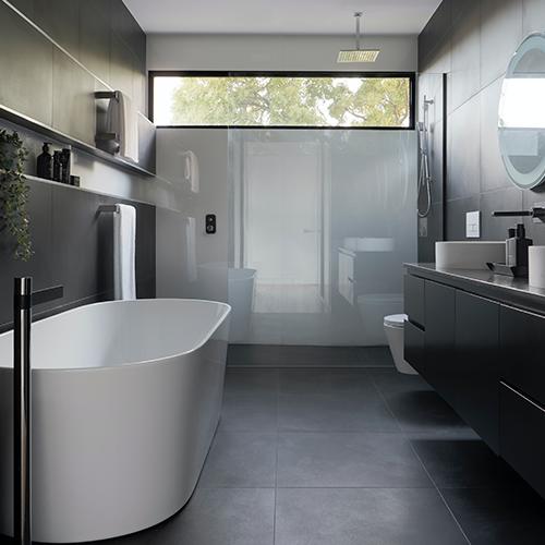 A finished tub and shower bathroom planned for a fast-track remodel