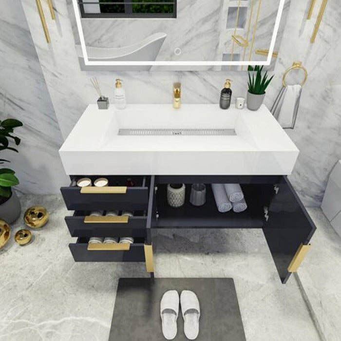 Blossom 42 In. Floating Single Sink Bathroom Vanity With Acrylic Sink Top, Left Side Drawers & Aluminum Alloy Frame