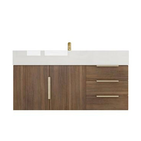 Blossom 42 In. Floating Single Sink Bathroom Vanity With Acrylic Sink Top, Right Side Drawers & Aluminum Alloy Frame