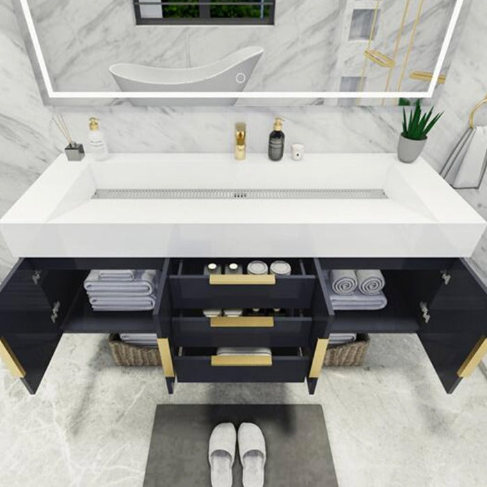 Blossom 60 In. Floating Single Sink Bathroom Vanity With Acrylic Sink Top, Drawers & Aluminum Alloy Frame