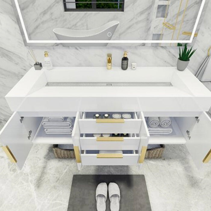 Blossom 60 In. Floating Single Sink Bathroom Vanity With Acrylic Sink Top, Drawers & Aluminum Alloy Frame