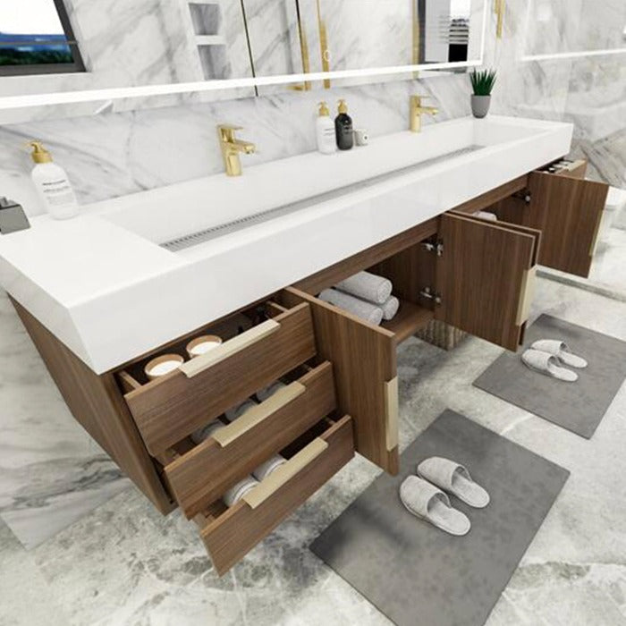 Blossom 84 In. Floating Double Sink Bathroom Vanity With Acrylic Sink Top & Aluminum Alloy Frame