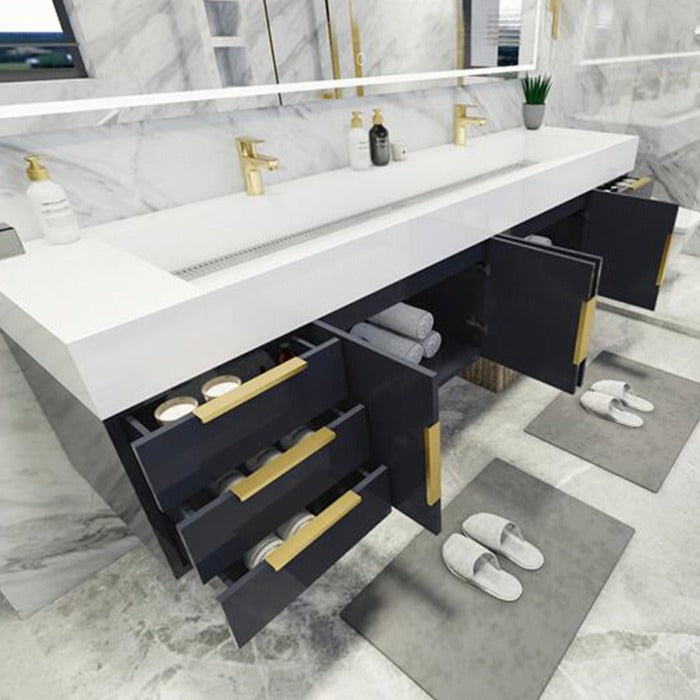 Blossom 84 In. Floating Double Sink Bathroom Vanity With Acrylic Sink Top & Aluminum Alloy Frame