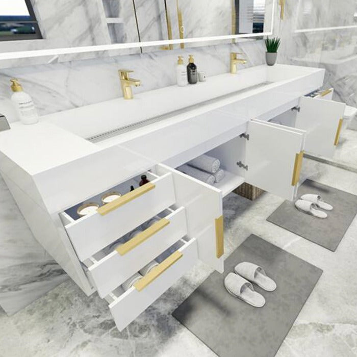 Blossom 84 In. Floating Double Sink Bathroom Vanity With Acrylic Sink Top & Aluminum Alloy Frame