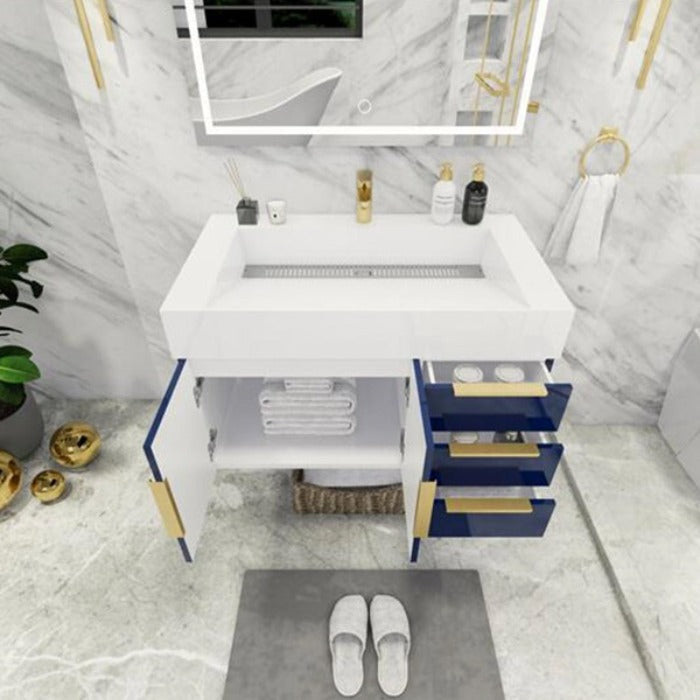 Blossom 36 In. Floating Single Sink Bathroom Vanity With Acrylic Sink Top & Aluminum Alloy Frame
