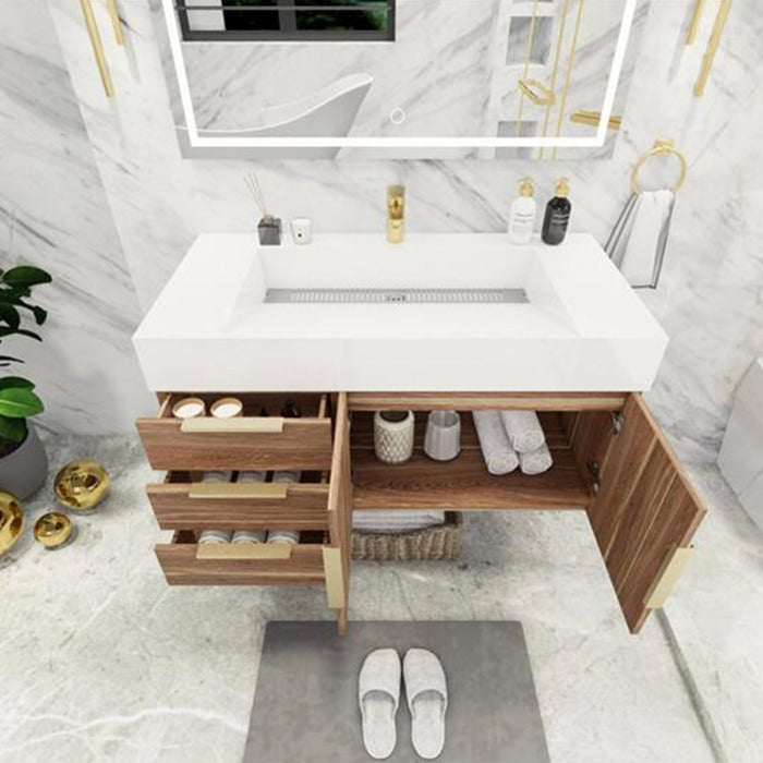 Blossom 42 In. Floating Single Sink Bathroom Vanity With Acrylic Sink Top, Left Side Drawers & Aluminum Alloy Frame