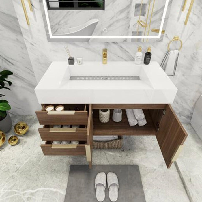 Blossom 42 In. Floating Single Sink Bathroom Vanity With Acrylic Sink Top, Left Side Drawers & Aluminum Alloy Frame