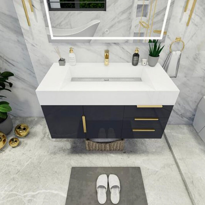 Blossom 42 In. Floating Single Sink Bathroom Vanity With Acrylic Sink Top, Right Side Drawers & Aluminum Alloy Frame