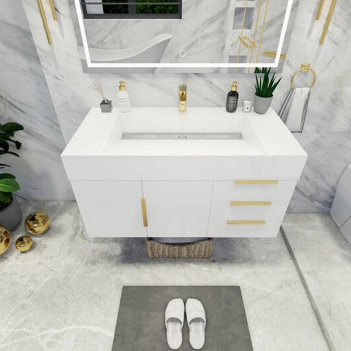 Blossom 42 In. Floating Single Sink Bathroom Vanity With Acrylic Sink Top, Right Side Drawers & Aluminum Alloy Frame