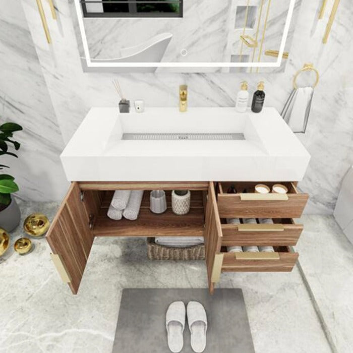 Blossom 42 In. Floating Single Sink Bathroom Vanity With Acrylic Sink Top, Right Side Drawers & Aluminum Alloy Frame