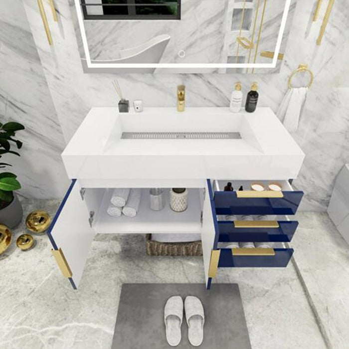 Blossom 42 In. Floating Single Sink Bathroom Vanity With Acrylic Sink Top, Right Side Drawers & Aluminum Alloy Frame