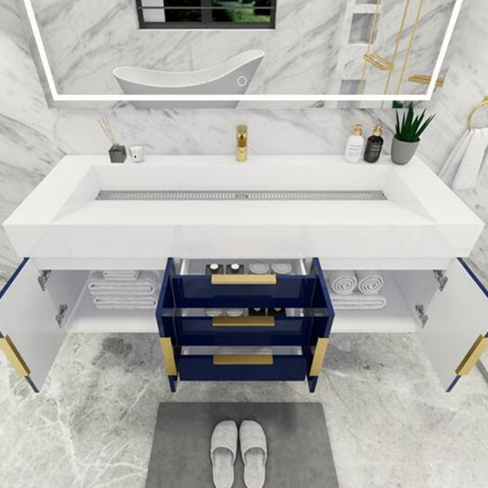 Blossom 60 In. Floating Single Sink Bathroom Vanity With Acrylic Sink Top, Drawers & Aluminum Alloy Frame