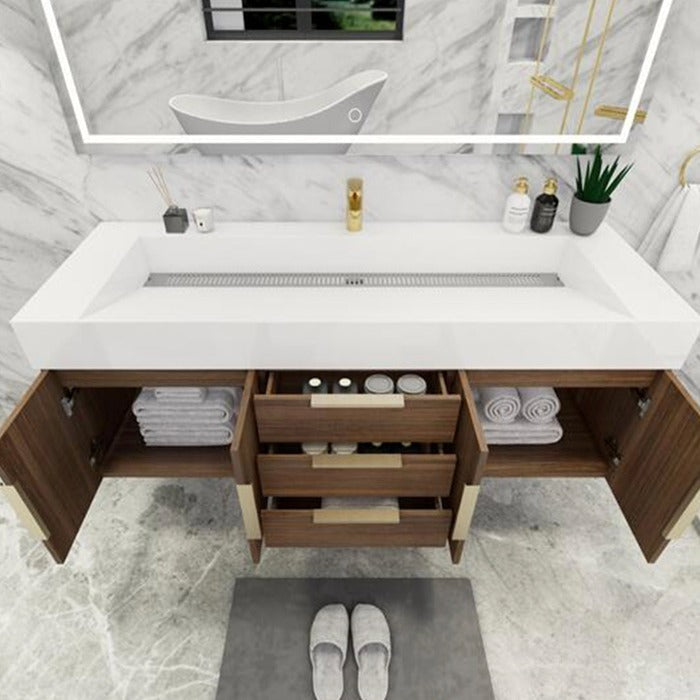 Blossom 60 In. Floating Single Sink Bathroom Vanity With Acrylic Sink Top, Drawers & Aluminum Alloy Frame