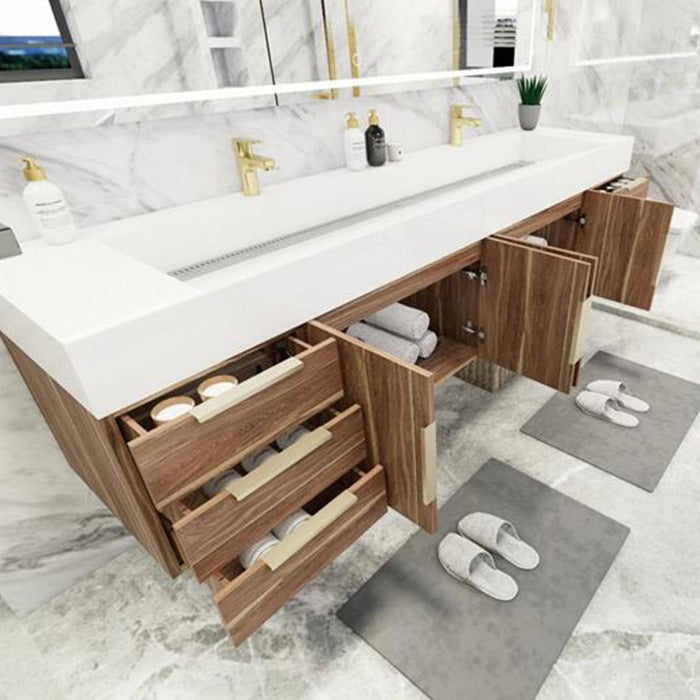 Blossom 84 In. Floating Double Sink Bathroom Vanity With Acrylic Sink Top & Aluminum Alloy Frame