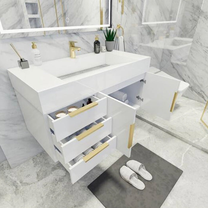 Blossom 42 In. Floating Single Sink Bathroom Vanity With Acrylic Sink Top, Left Side Drawers & Aluminum Alloy Frame