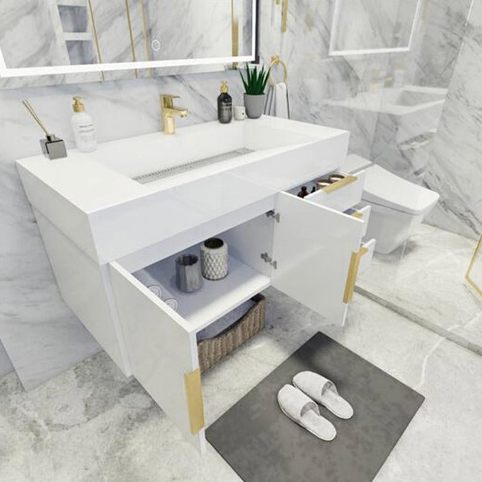 Blossom 42 In. Floating Single Sink Bathroom Vanity With Acrylic Sink Top, Right Side Drawers & Aluminum Alloy Frame