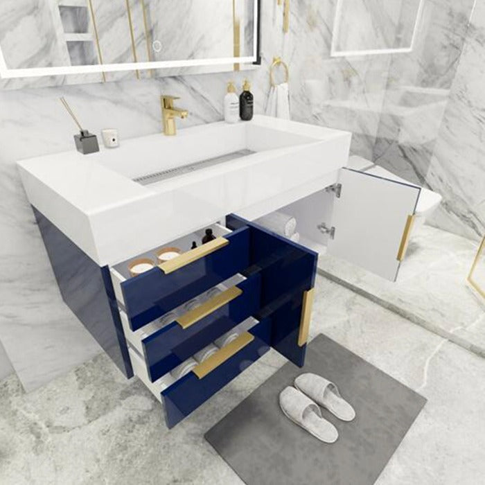 Blossom 42 In. Floating Single Sink Bathroom Vanity With Acrylic Sink Top, Left Side Drawers & Aluminum Alloy Frame