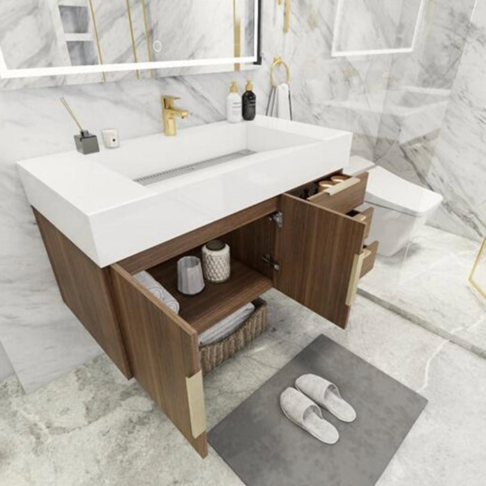 Blossom 42 In. Floating Single Sink Bathroom Vanity With Acrylic Sink Top, Right Side Drawers & Aluminum Alloy Frame