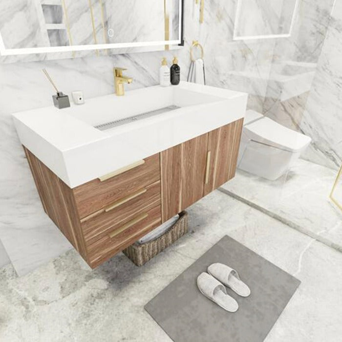 Blossom 42 In. Floating Single Sink Bathroom Vanity With Acrylic Sink Top, Left Side Drawers & Aluminum Alloy Frame