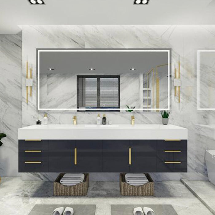 Blossom 84 In. Floating Double Sink Bathroom Vanity With Acrylic Sink Top & Aluminum Alloy Frame
