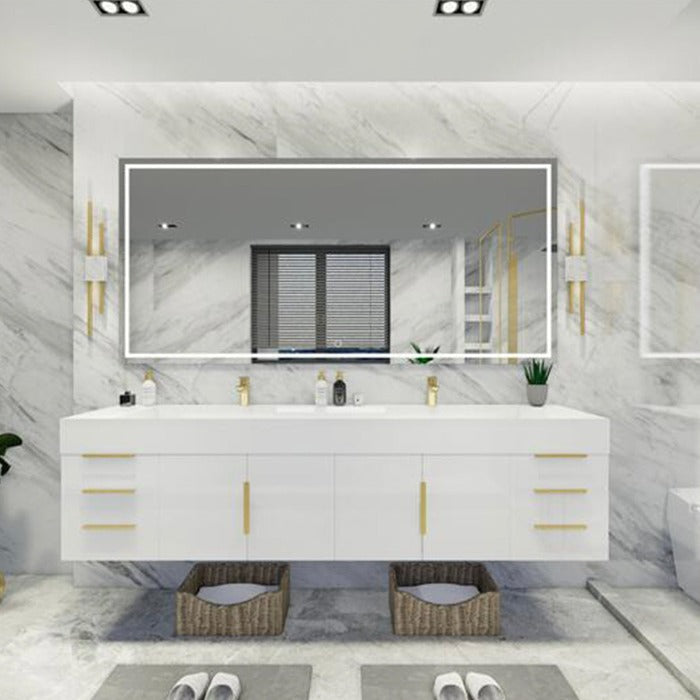 Blossom 84 In. Floating Double Sink Bathroom Vanity With Acrylic Sink Top & Aluminum Alloy Frame