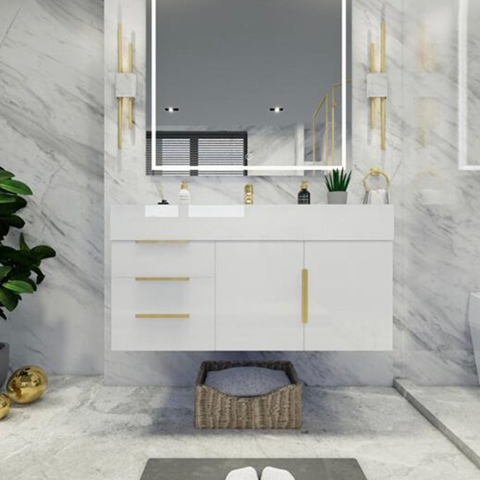 Blossom 42 In. Floating Single Sink Bathroom Vanity With Acrylic Sink Top, Left Side Drawers & Aluminum Alloy Frame