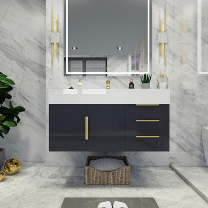 Blossom 42 In. Floating Single Sink Bathroom Vanity With Acrylic Sink Top, Right Side Drawers & Aluminum Alloy Frame