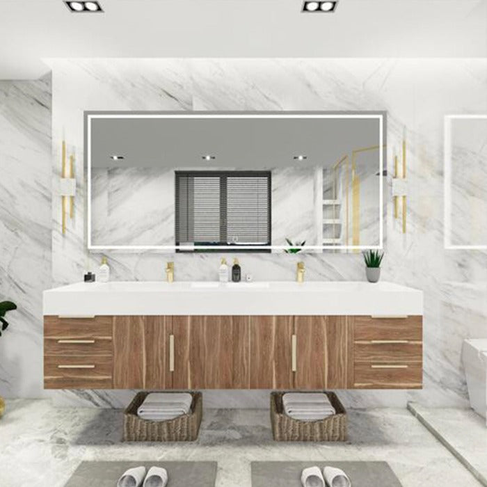 Blossom 84 In. Floating Double Sink Bathroom Vanity With Acrylic Sink Top & Aluminum Alloy Frame