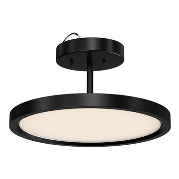 28W Round Shape LED Semi Flush Mount Ceiling Lights, Matte Black Finish with White Acrylic Shade, 1950LM, Dimmable