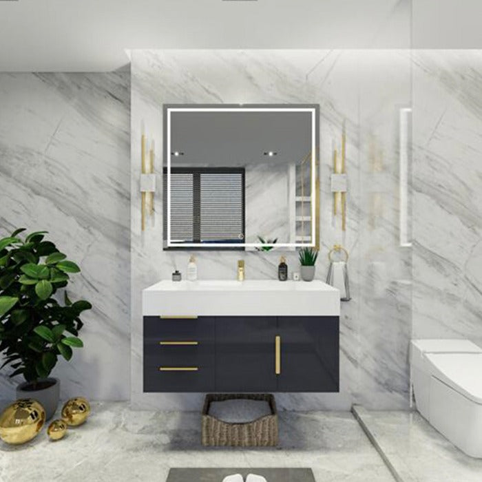 Blossom 42 In. Floating Single Sink Bathroom Vanity With Acrylic Sink Top, Left Side Drawers & Aluminum Alloy Frame