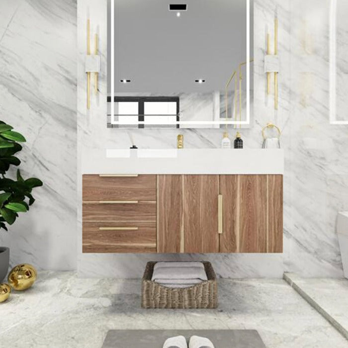 Blossom 42 In. Floating Single Sink Bathroom Vanity With Acrylic Sink Top, Left Side Drawers & Aluminum Alloy Frame