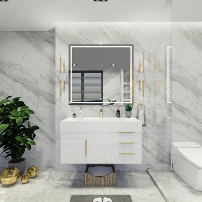 Blossom 42 In. Floating Single Sink Bathroom Vanity With Acrylic Sink Top, Right Side Drawers & Aluminum Alloy Frame