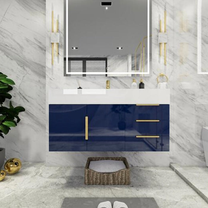 Blossom 42 In. Floating Single Sink Bathroom Vanity With Acrylic Sink Top, Right Side Drawers & Aluminum Alloy Frame
