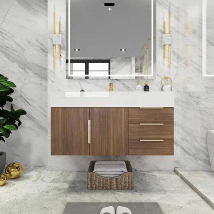 Blossom 42 In. Floating Single Sink Bathroom Vanity With Acrylic Sink Top, Right Side Drawers & Aluminum Alloy Frame