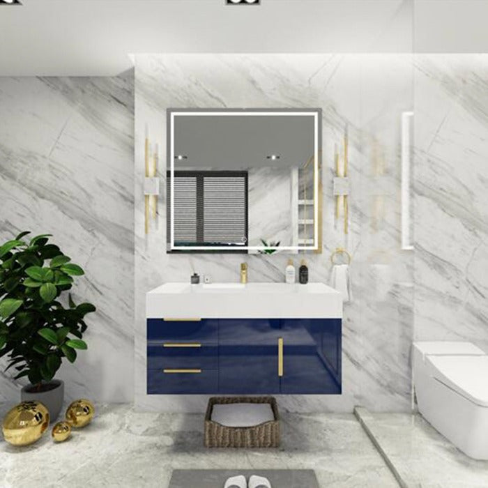 Blossom 42 In. Floating Single Sink Bathroom Vanity With Acrylic Sink Top, Left Side Drawers & Aluminum Alloy Frame